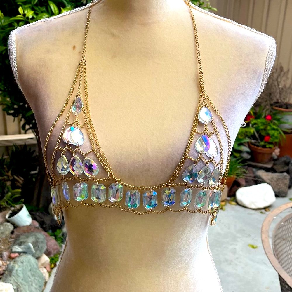 Metal Chain Gemstone bikini top